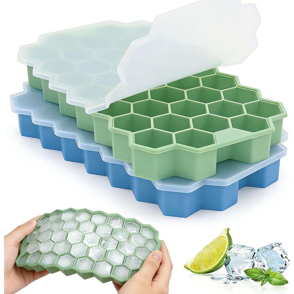Ice Cube Trays for Freezer, 2 Pack Silicone Ice Cube Mold with Lid-37 Grid,