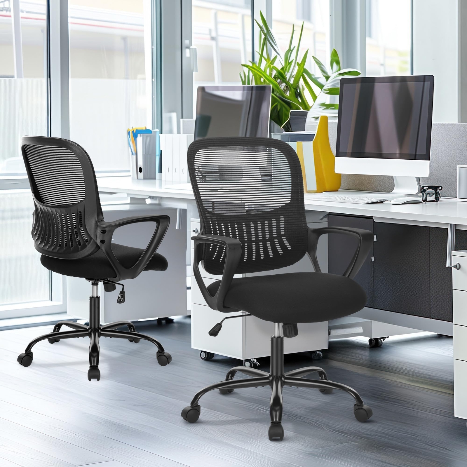 Office Chair Ergonomic Swivel Adjustable Computer Chair for Home Bedroom Black