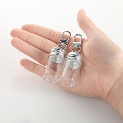 10Pcs Mini Glass Bottles with Lids & Keychains for DIY Crafts 7ML