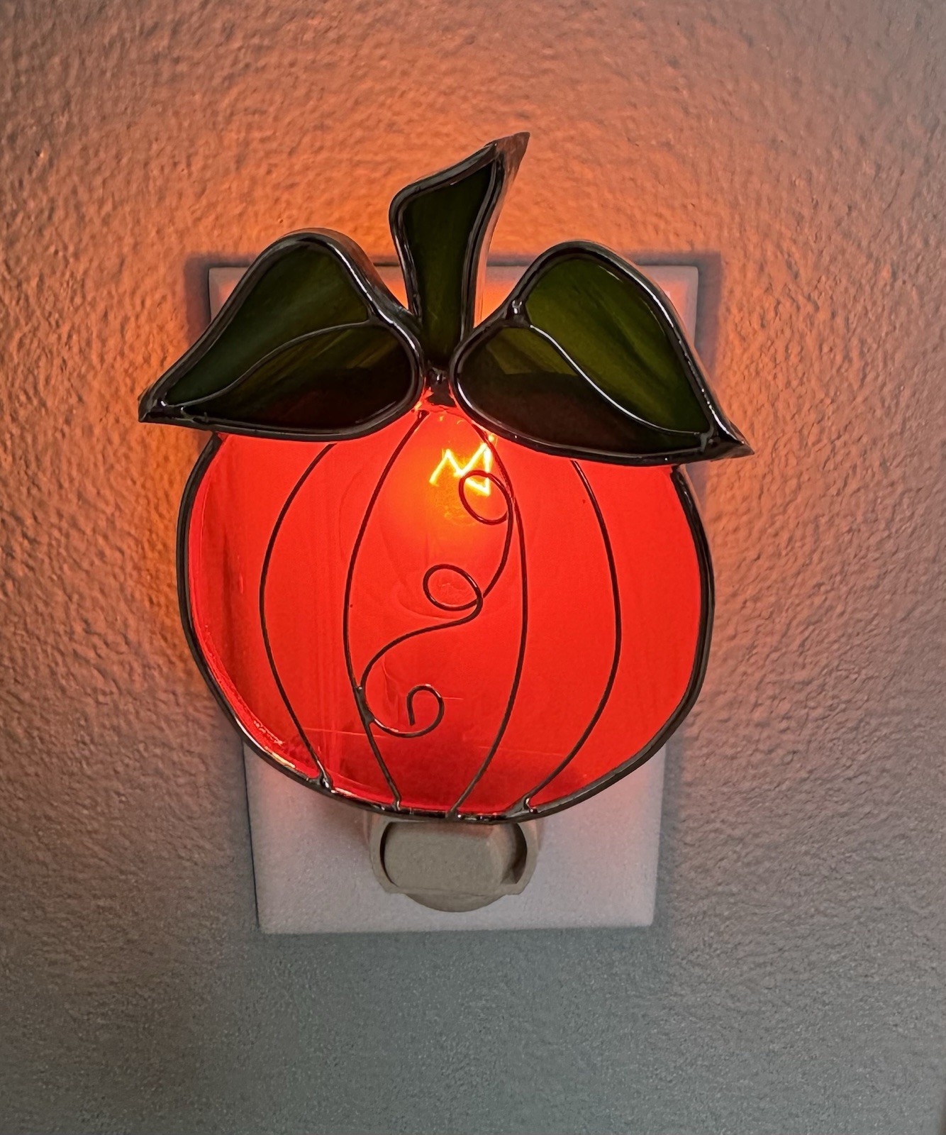Pumpkin Stained Glass Style Plug In Night Light Fall Thanksgiving Halloween