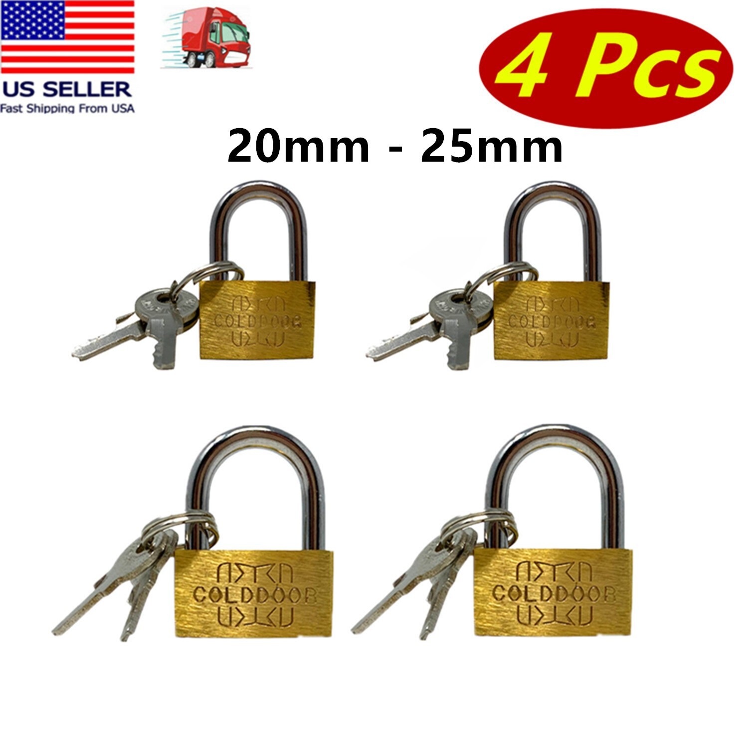 4 Pcs Small Metal Padlock 20mm-25mm Mini Brass Lock With Different Keys