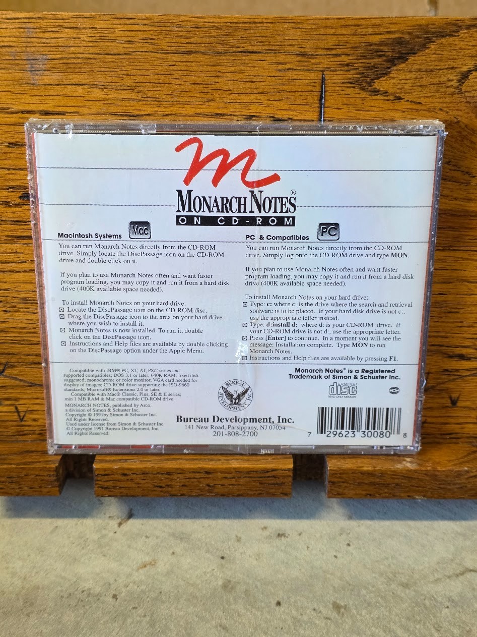 Vintage BRAND NEW 1991 Monarch Notes computer software program for PC and MAC