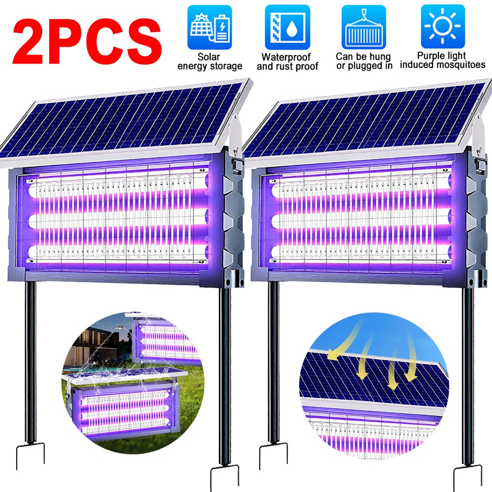 2PCS Solar Bug Zapper Outdoor Fly Trap 4500V Rechargeable Mosquito Insect Killer