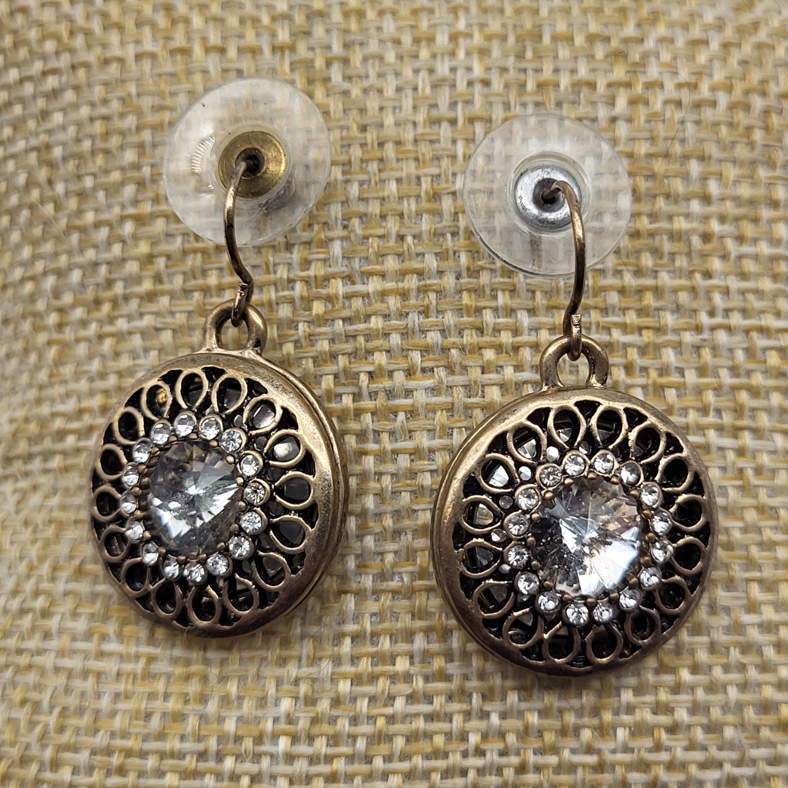 Beautiful crystal dangle earrings sunflower sunburst sleek elegant pierced