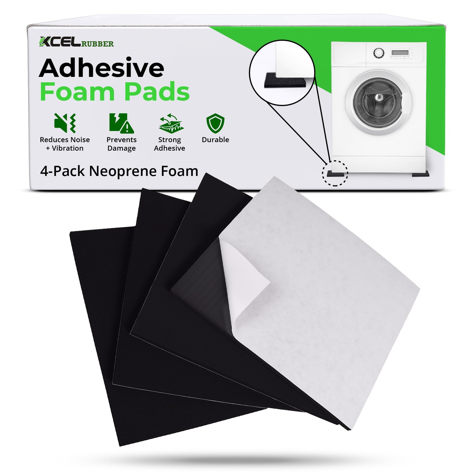 4 Pack 12" x 12" x 1/4" Self Stick Foam Rubber Pads with Adhesive Versatile A...