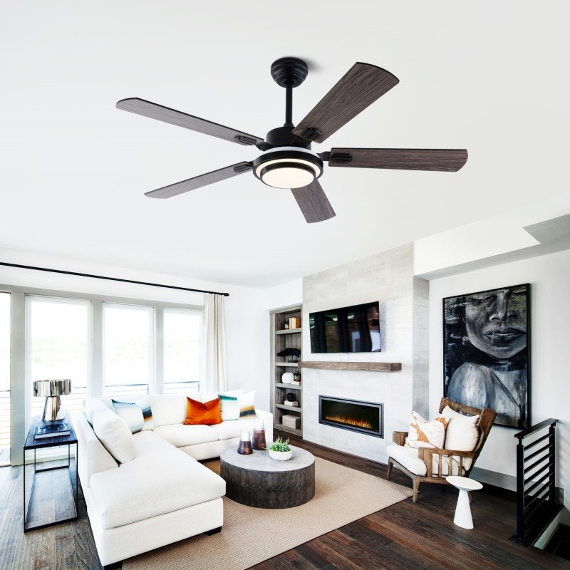 52" Modern Wood Ceiling Fan with Light 5 Double Sided Blade Reversible Remote