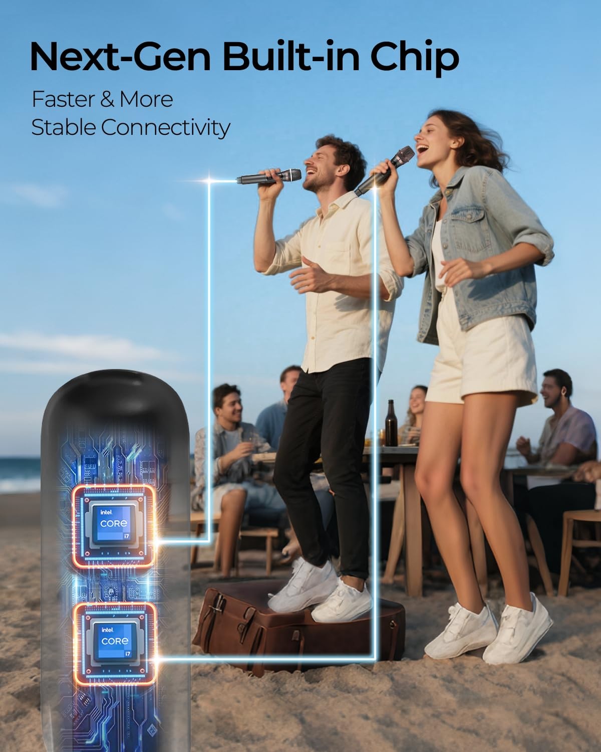 Wireless Microphone System Rechargeable 50H Battery 200ft Range Karaoke