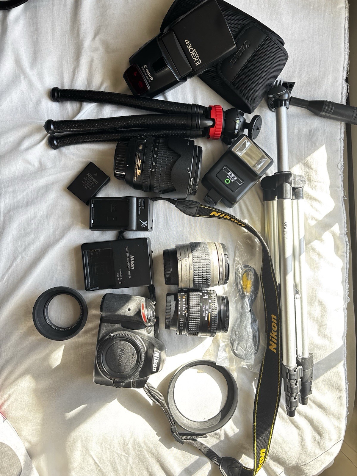 Nikon D3200 Camera Bundle with Lenses, Canon Flash, Tripod, Chargers, Camera Bag