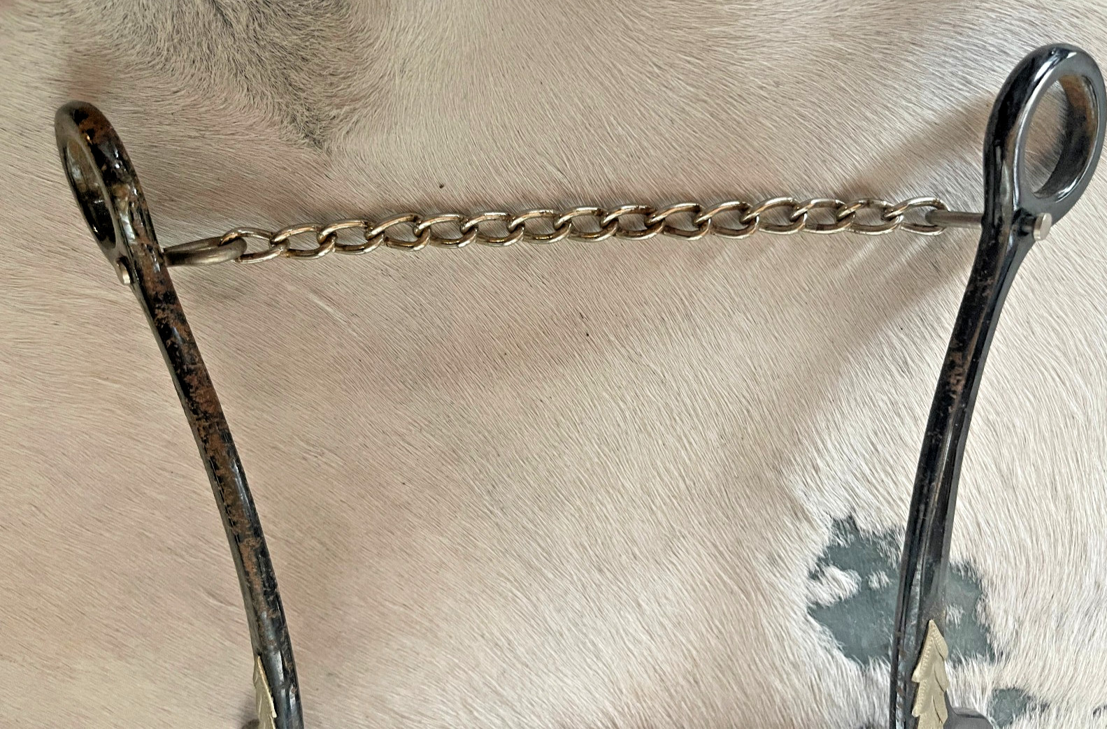 Long Shank Snaffle Bit Five and a half in Mouth Copper Roller chain Black Silver