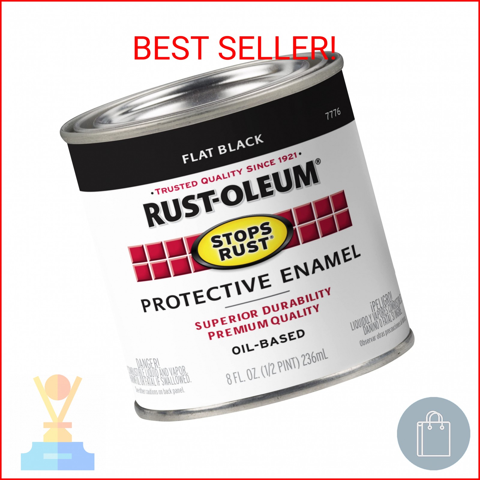 Rust-Oleum 7776730 Protective Enamel Paint, 8-Fl Oz, Flat Black(Pack of 1)