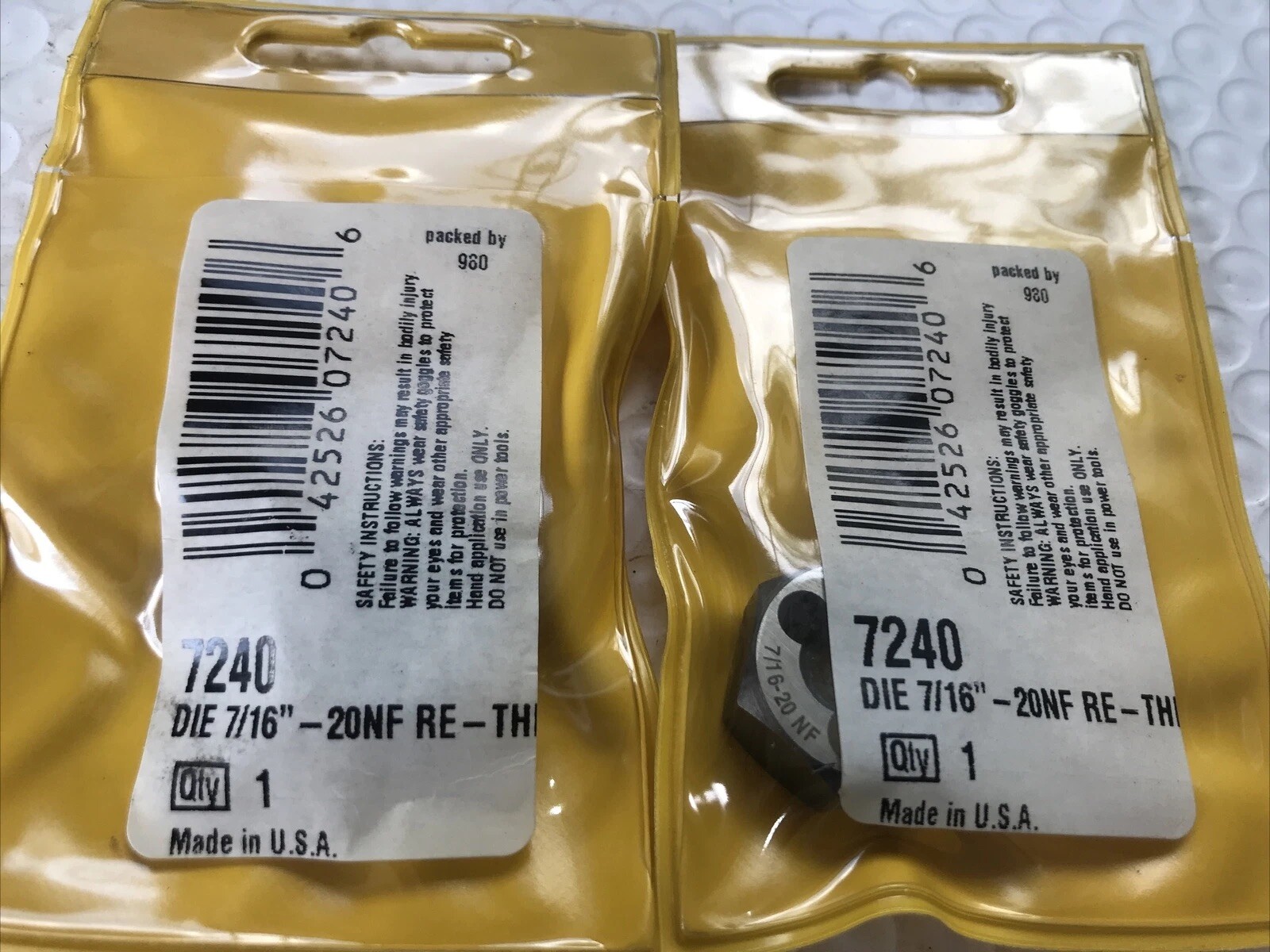 HANSON 7/16”-20NF RE-THRD Hex HS Die - USA - New!! Qty. 2