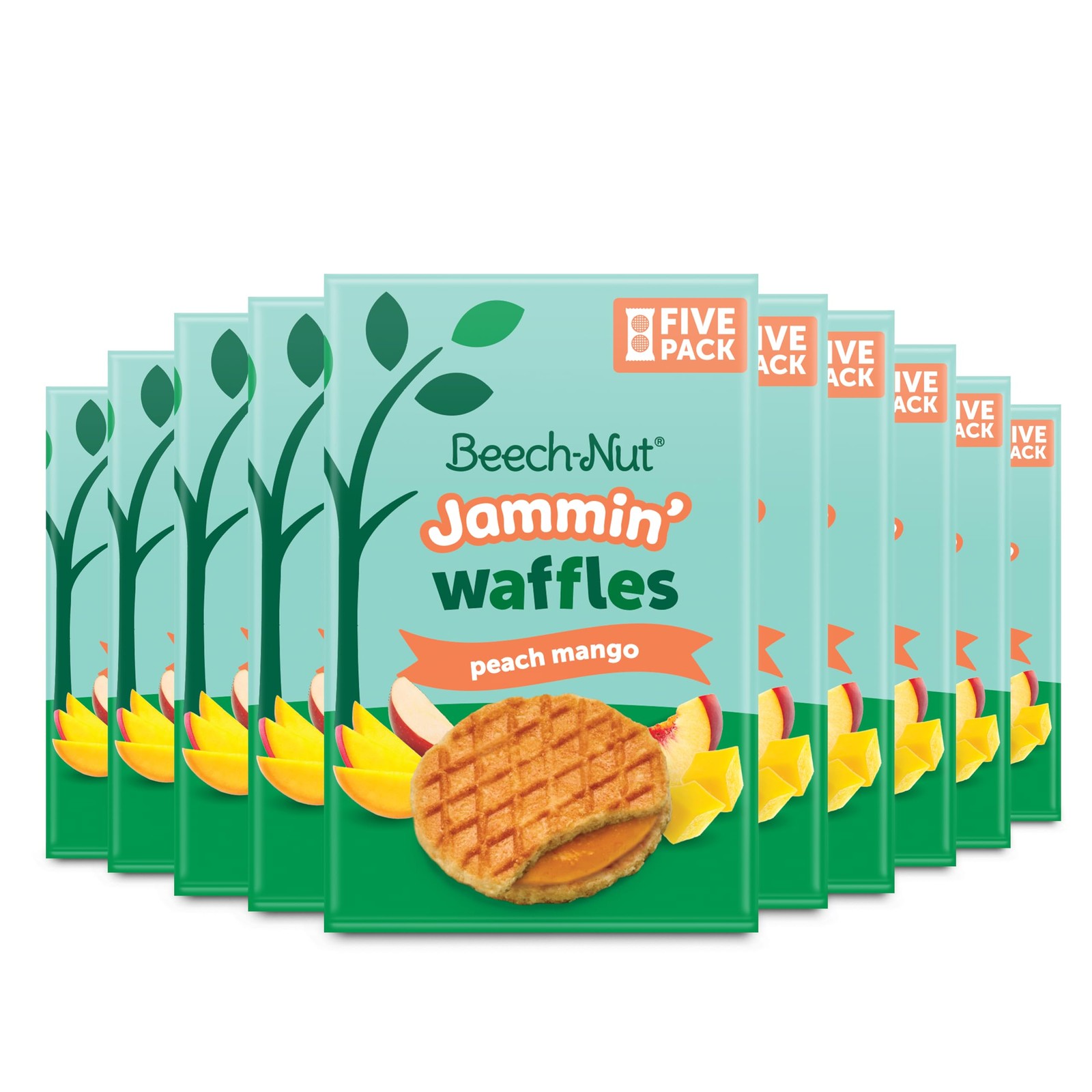 Beech-Nut Toddler Snacks Jammin' Waffles Peach Mango 10 Boxes Whole Grain Baby F