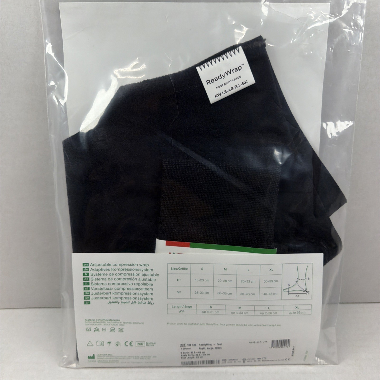 L&R Large Black Right Foot Adjustable Compression Ready Wrap Foot CT With Liner