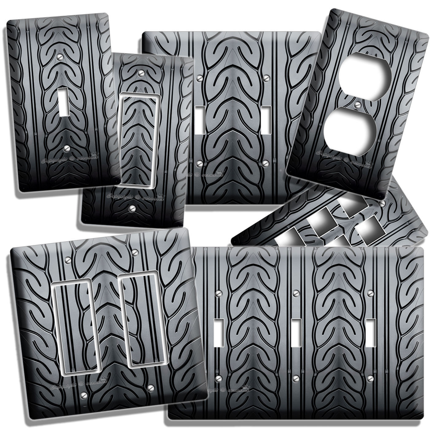 RACING CAR TRUCK TIRE LOOK LIGHT SWITCH OUTLET WALL PLATES MAN CAVE GARAGE DECOR