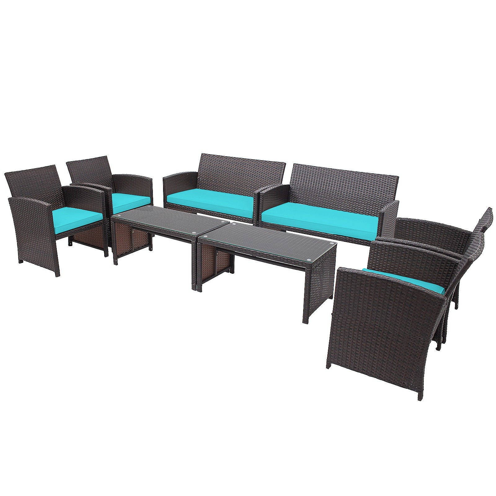Topbuy 8 PCS Outdoor Patio Furniture Sets Rattan Sofas w/ Soft Cushion Turquoise