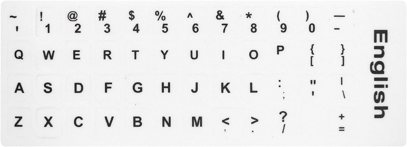 2 Pcs Blackfont English Keyboard Stickers, White Background with Black Lettering