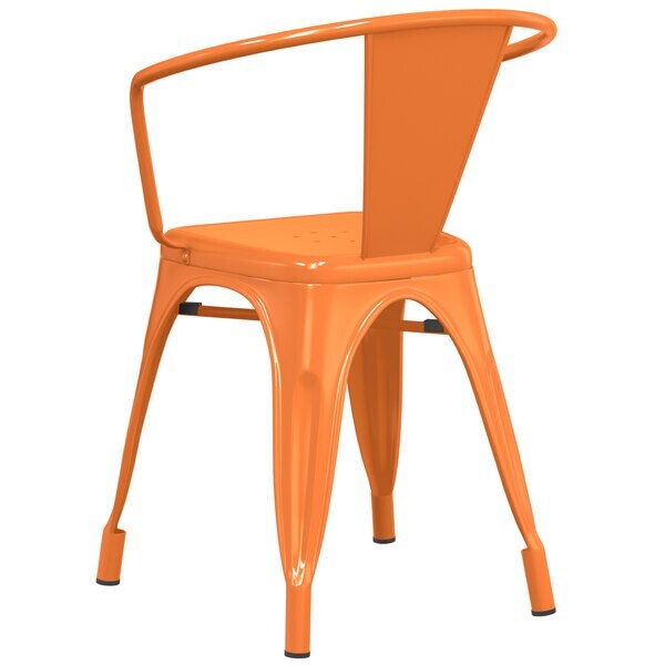 Cafe Style Stackable Orange Metal Restaurant Dining Armchair For Outdoor Use