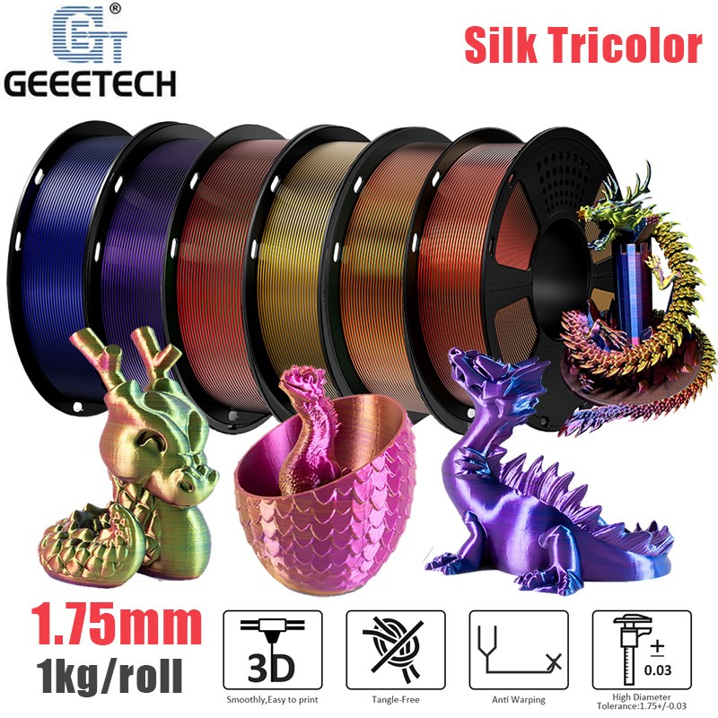 1KG Silk PLA GEEETECH 3D Printer Filament Gradient Tricolor Silky PLA Filaments