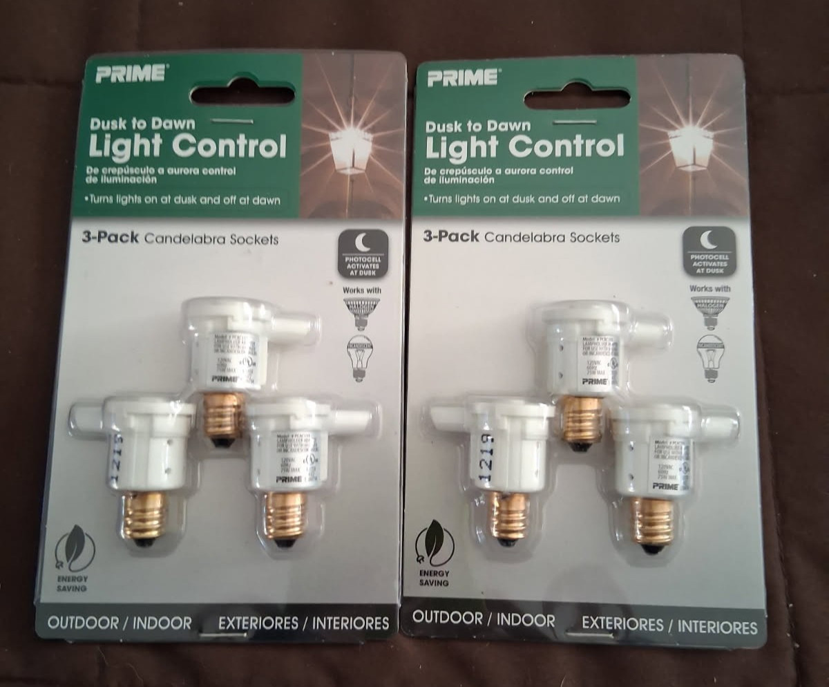 Set of 2-3 Pk. Prime Dusk to Dawn Light Control Candelabra Sockets - Brand New!!