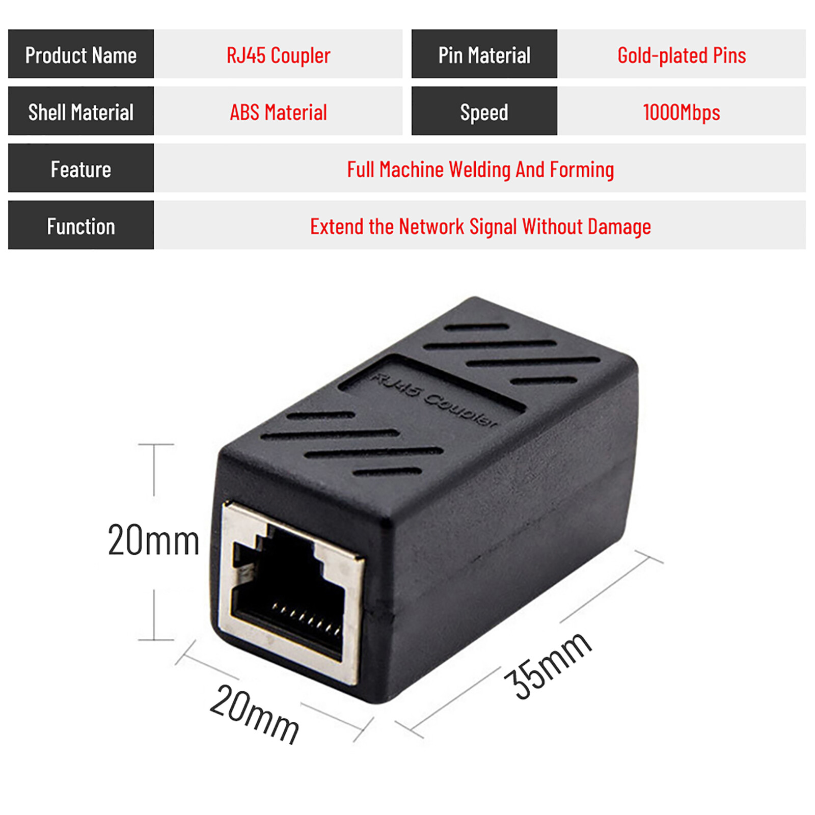 RJ45 Inline Coupler Cat6/Cat5e Ethernet Network Cable Extender Connector LOT