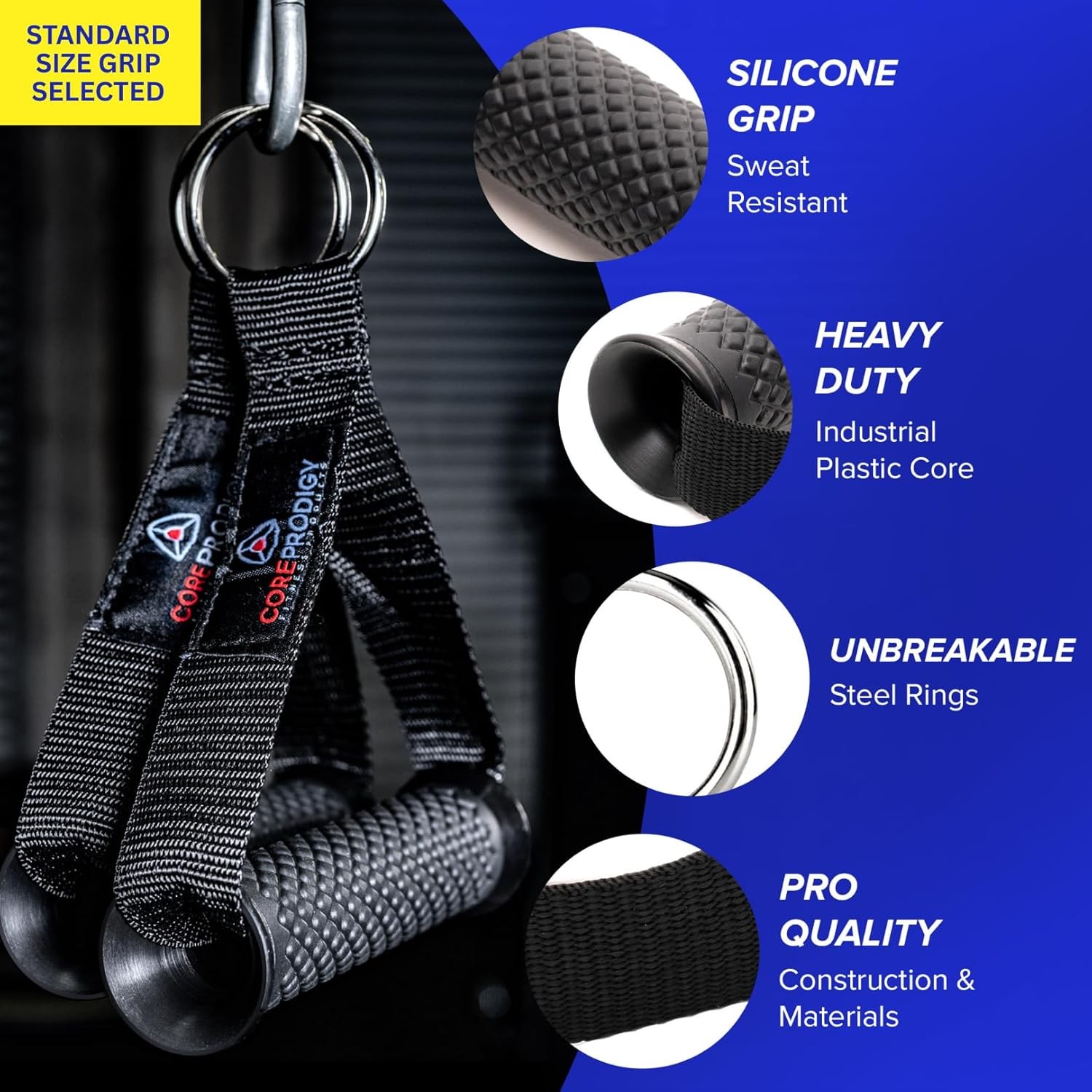 Core Prodigy Heavy Duty Exercise Handles - Grip Attachments for Cable Machine