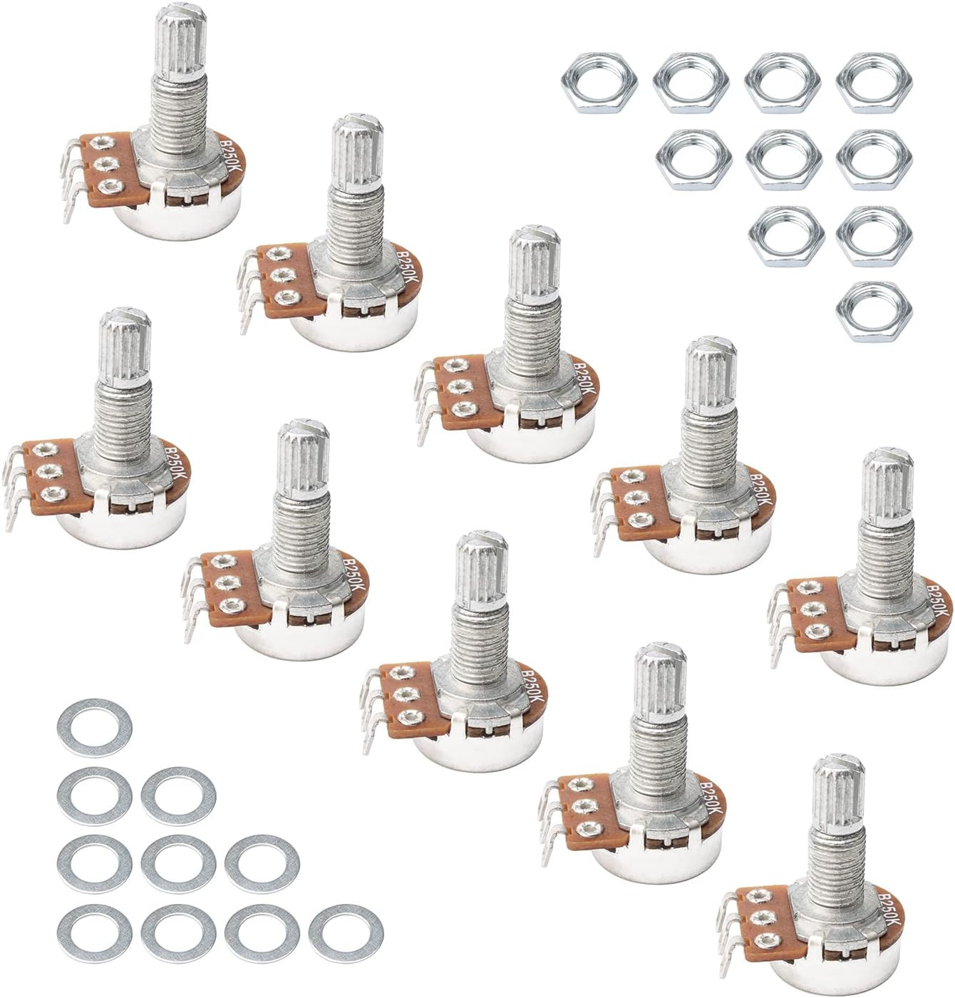 Guitar Potentiometers Split Shaft Pots Audio Tone Switch Control Pack of 10 (B25