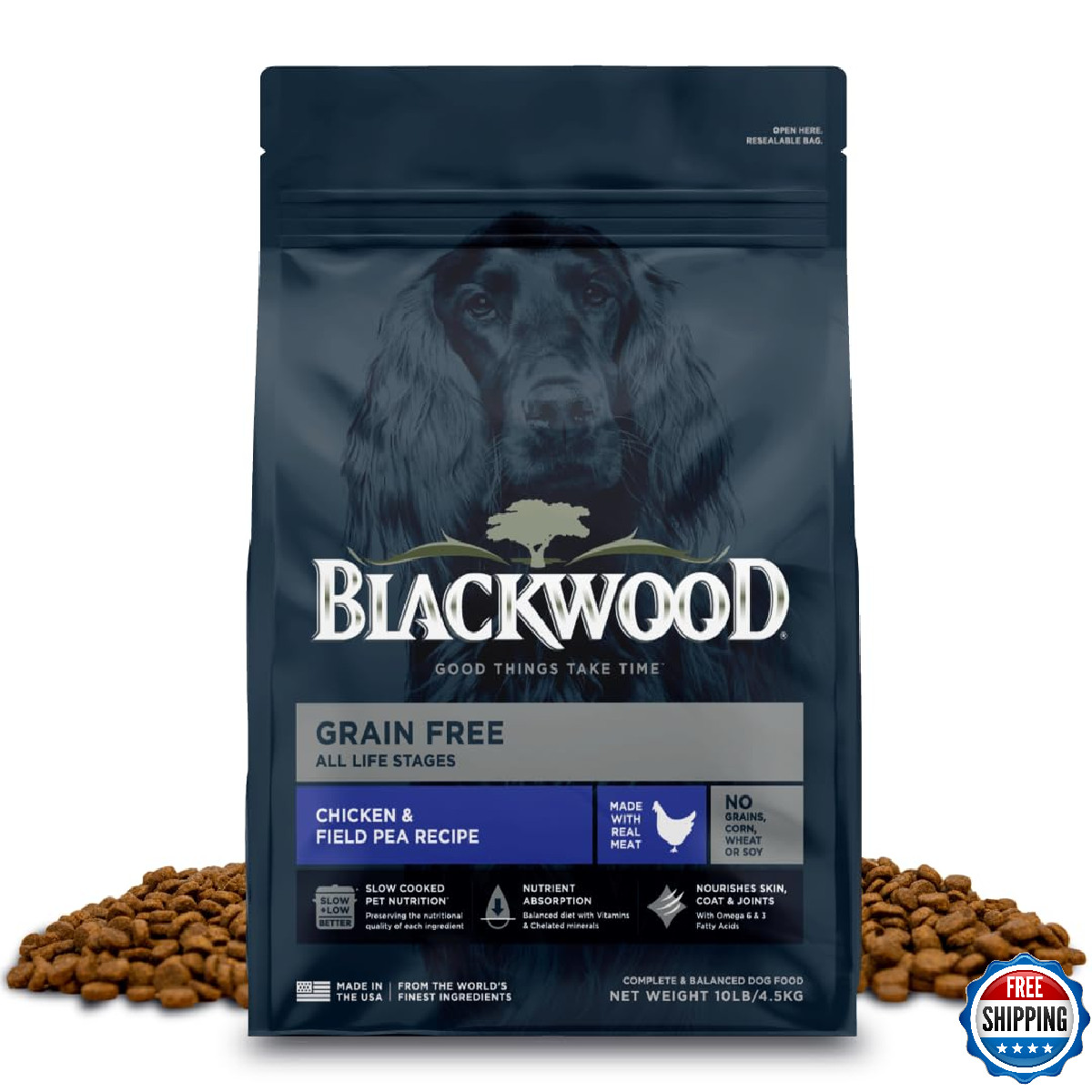 Blackwood Grain Free Dry Dog Food, Chicken & Field Pea Recipe, 10 Pound Bag for