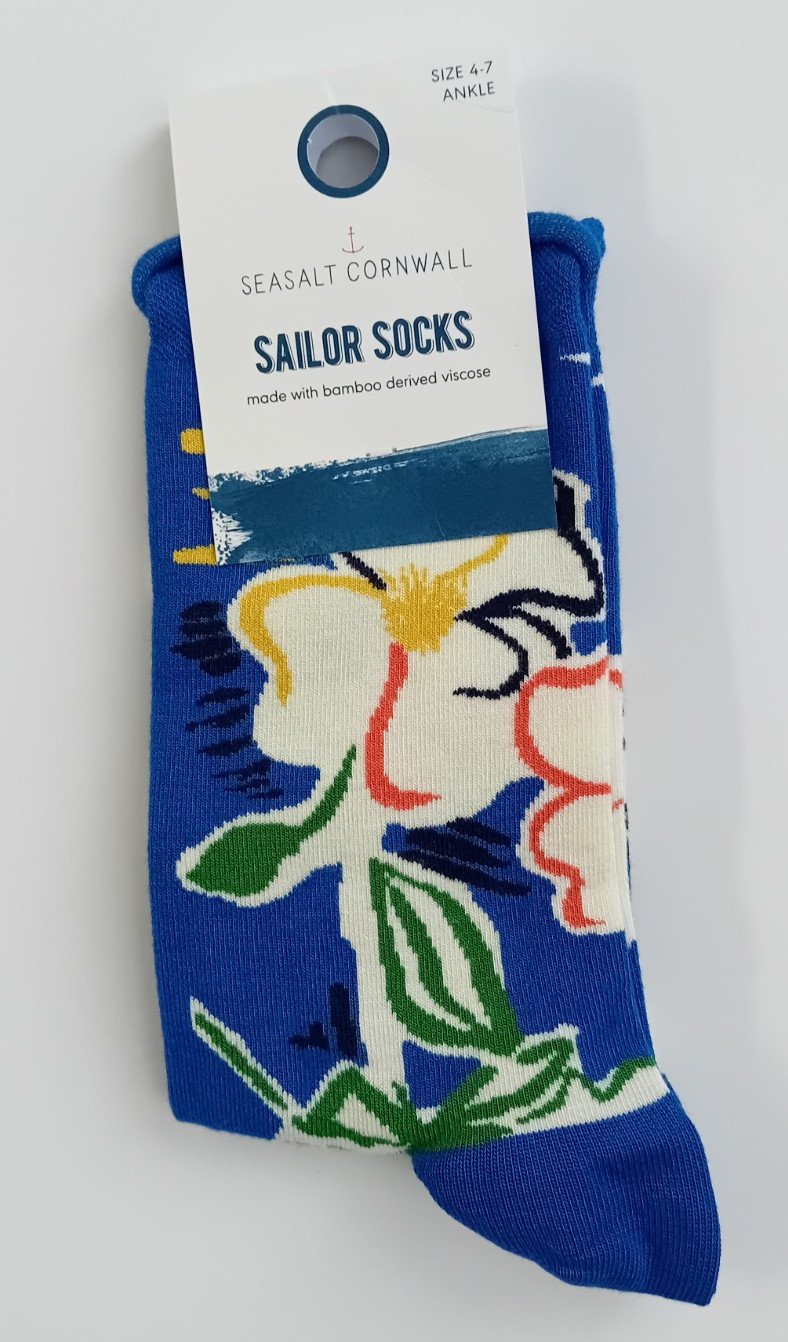 BNWT Seasalt Women's Size 4-7 Bamboo Arty Ankle Socks Floral Painters Garden Ink