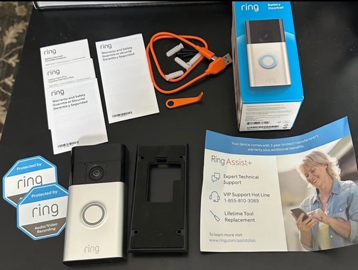 New ring Battery Video Doorbell Wi‑Fi Wireless Alexa Mic Silver/Black Matte