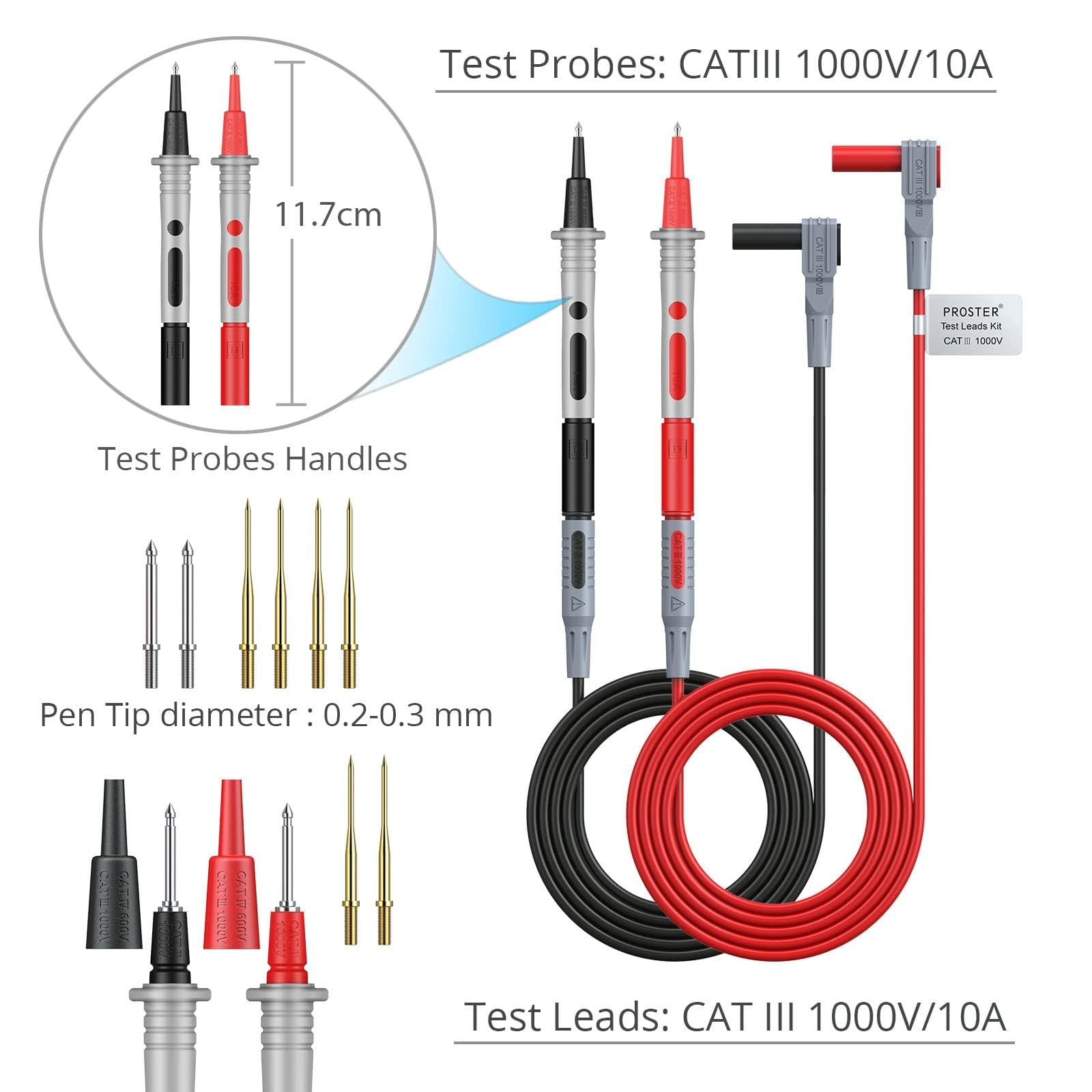 Proster 24pc Multimeter Test Lead Kit - Probes Alligator Clips 1000V | Replac...