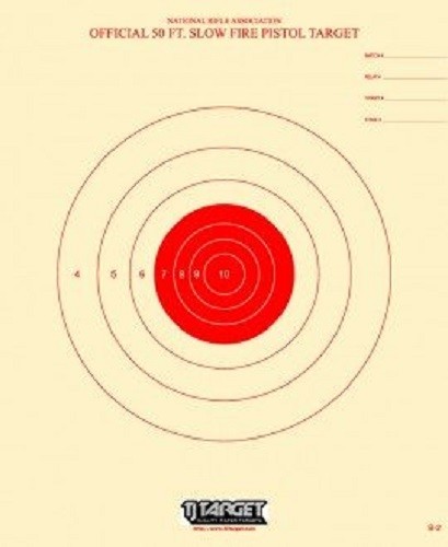 B-2 50 Foot Slow Fire Pistol Target (25) Tagboard-red bull's eye