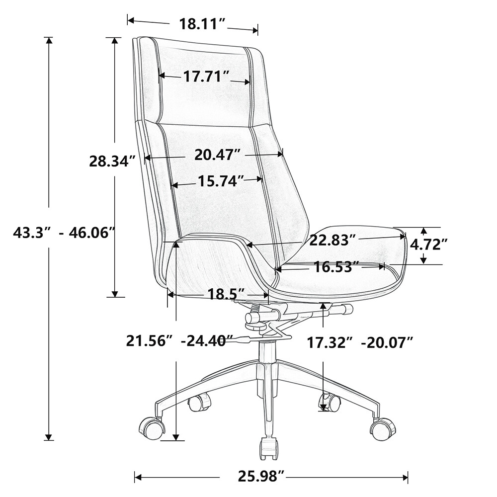 Genuine Leather Ergonomic Office Chair Swivel Armless Seat High Back