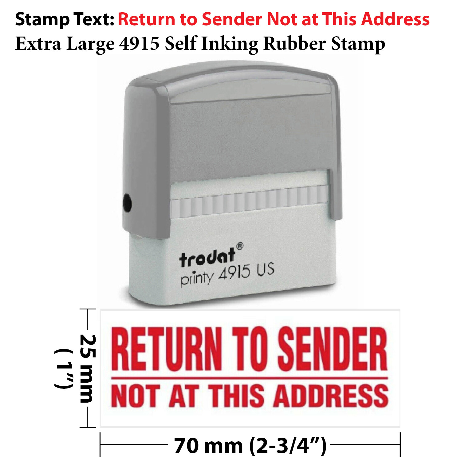 Return to Sender Not at This Address-Self Inking Stamp-Extra Large 4915(Red Ink)