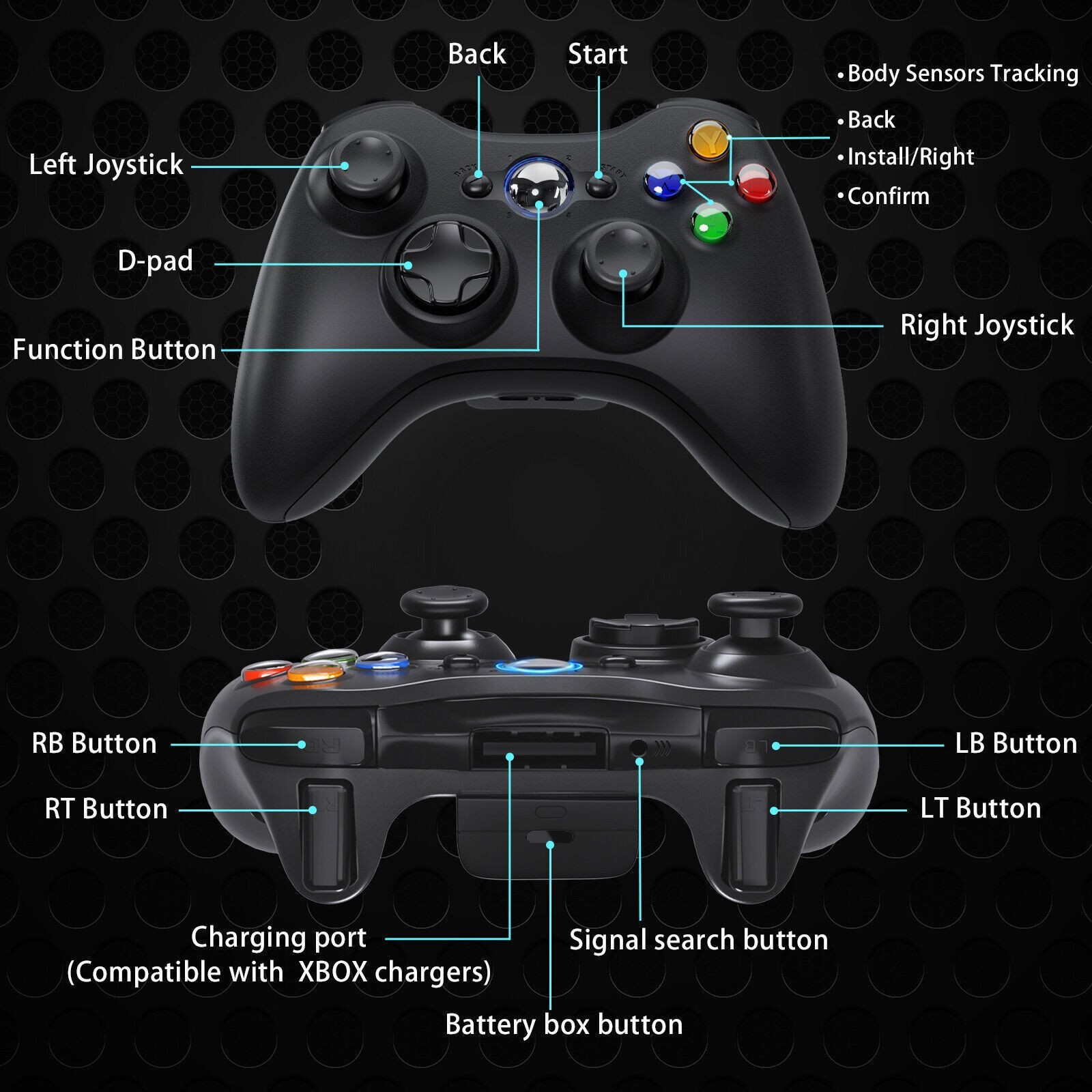 Wireless Controller For Microsoft Xbox 360 & 360 Slim Windows System PC Laptop