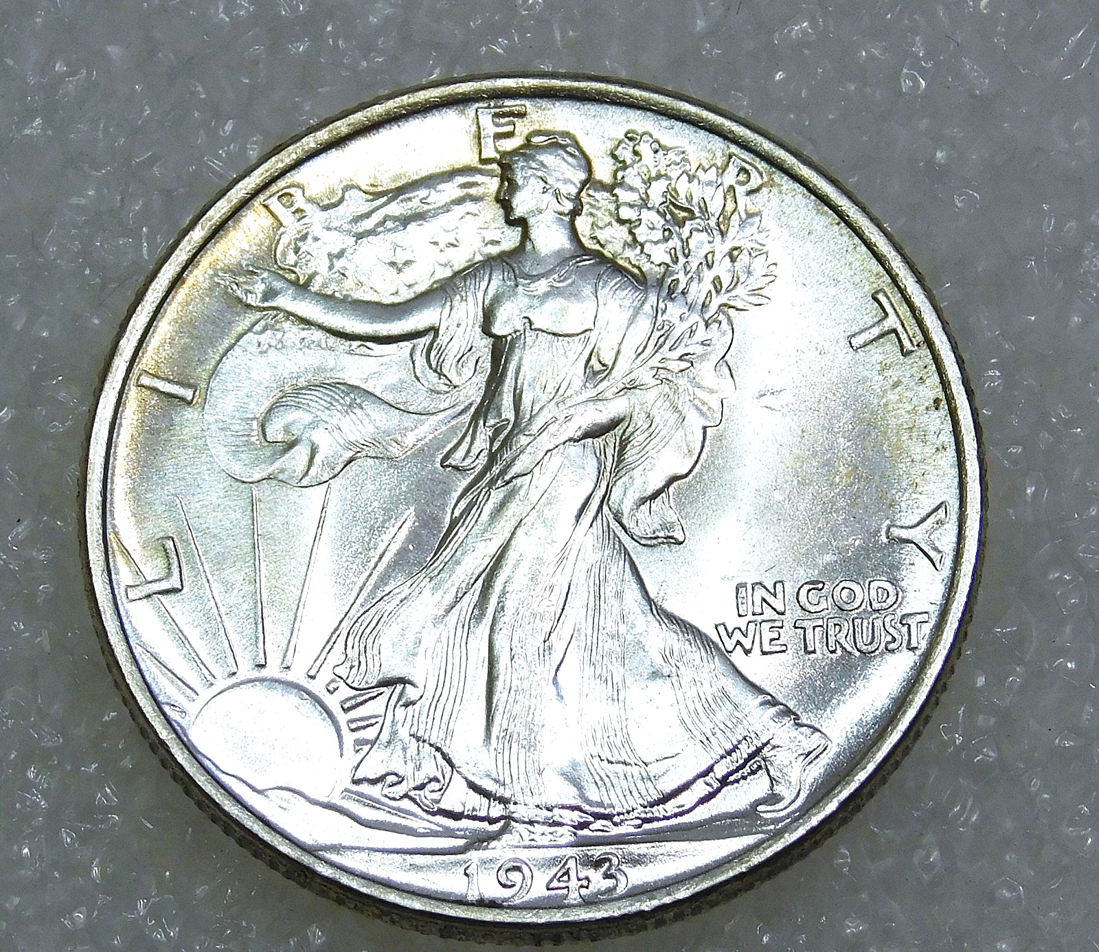 1943 Walking Liberty Half Dollar Gem BU Frosty White Beauty in saflip #L368