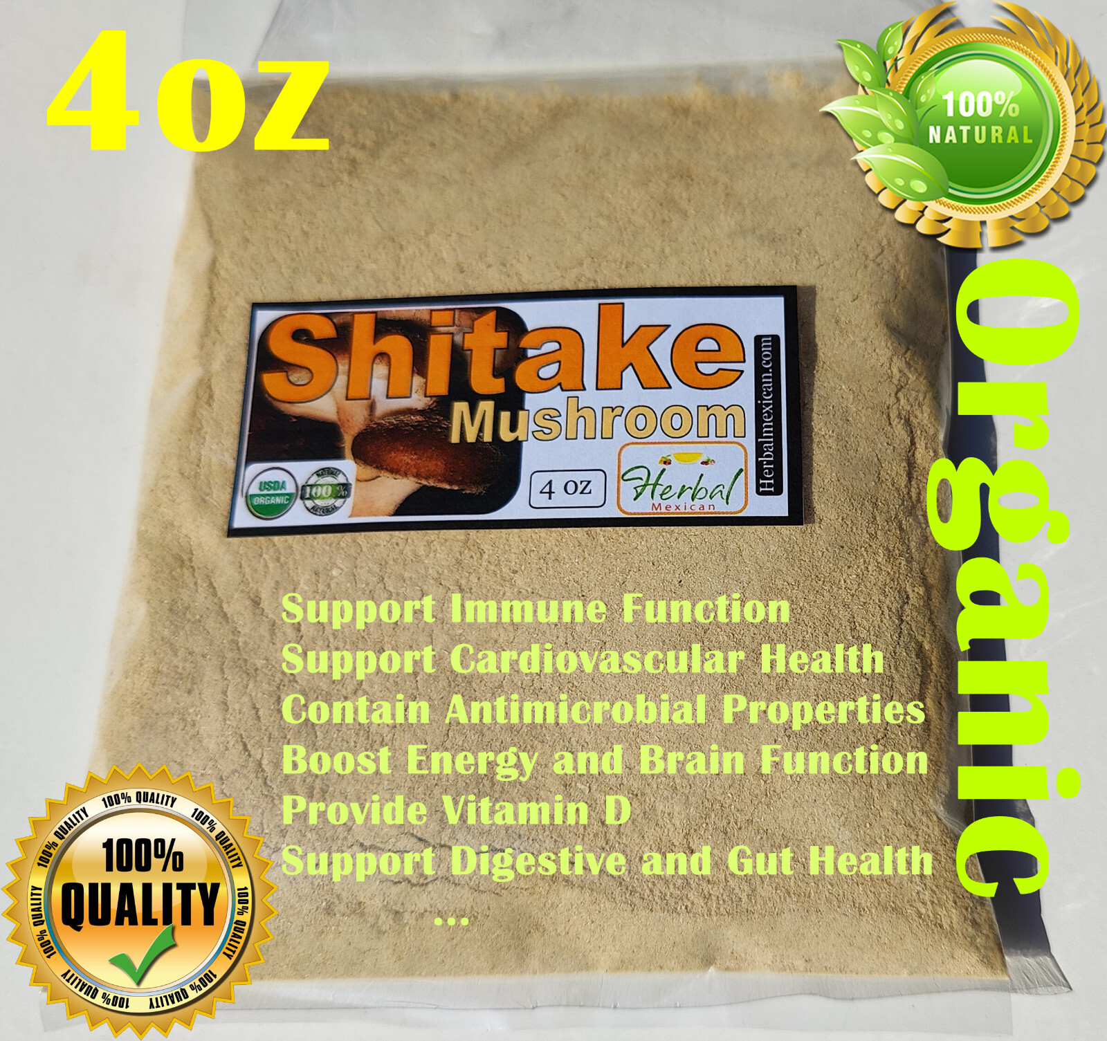 4oz Shiitake/Shitake Mushroom Powder Organic shiitake mushrooms Lentinula edode
