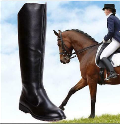 Mens PU Leather Knee High Equestrian Boots Riding Boots Military Shoe Black @dii