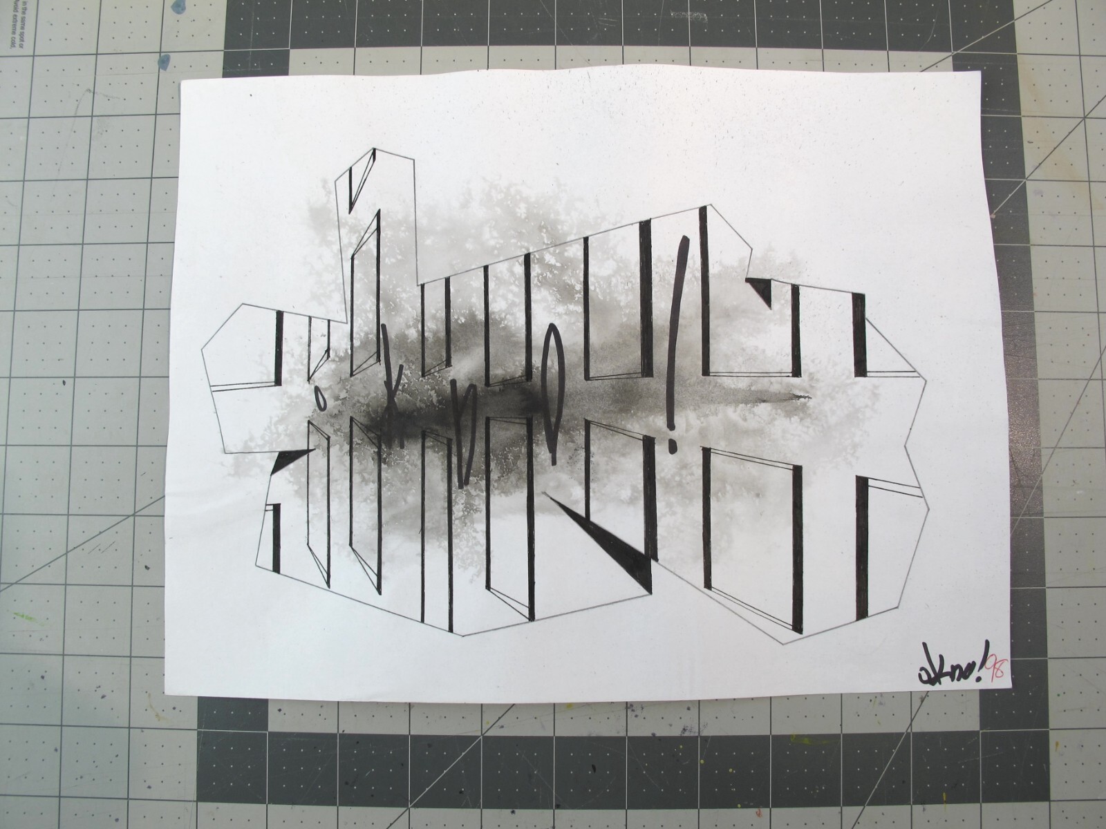 vtg 1990s hip hop graffiti Original art OKNO Ink on paper city block KNO1