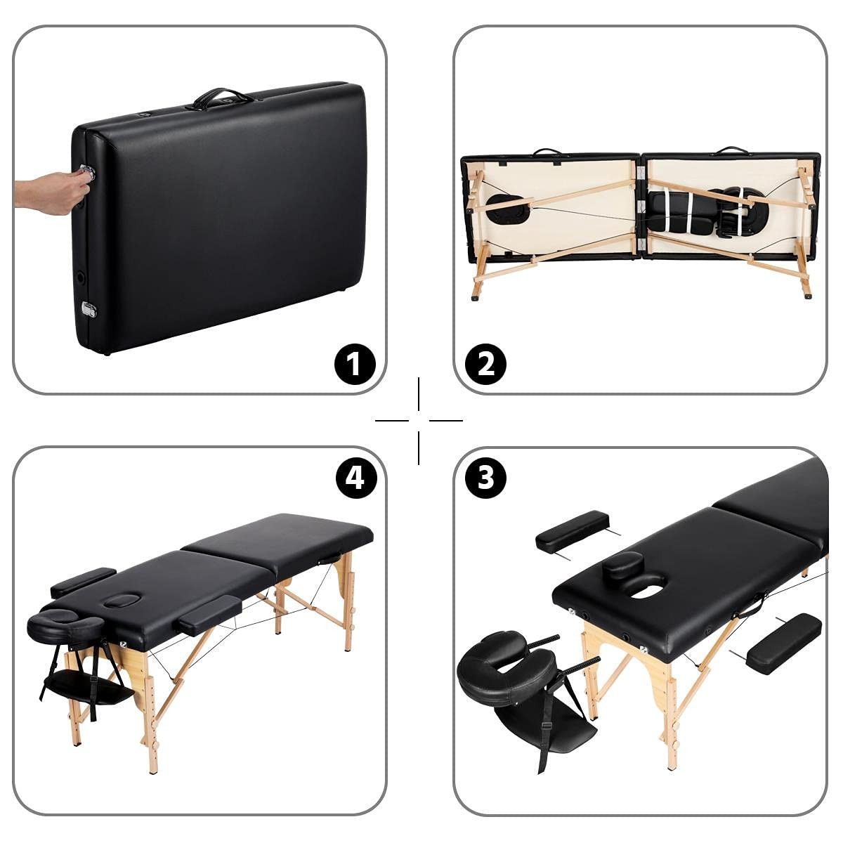 Luxury Black Folding Massage Couch - Adjustable Spa Bed with Headrest & Armrests