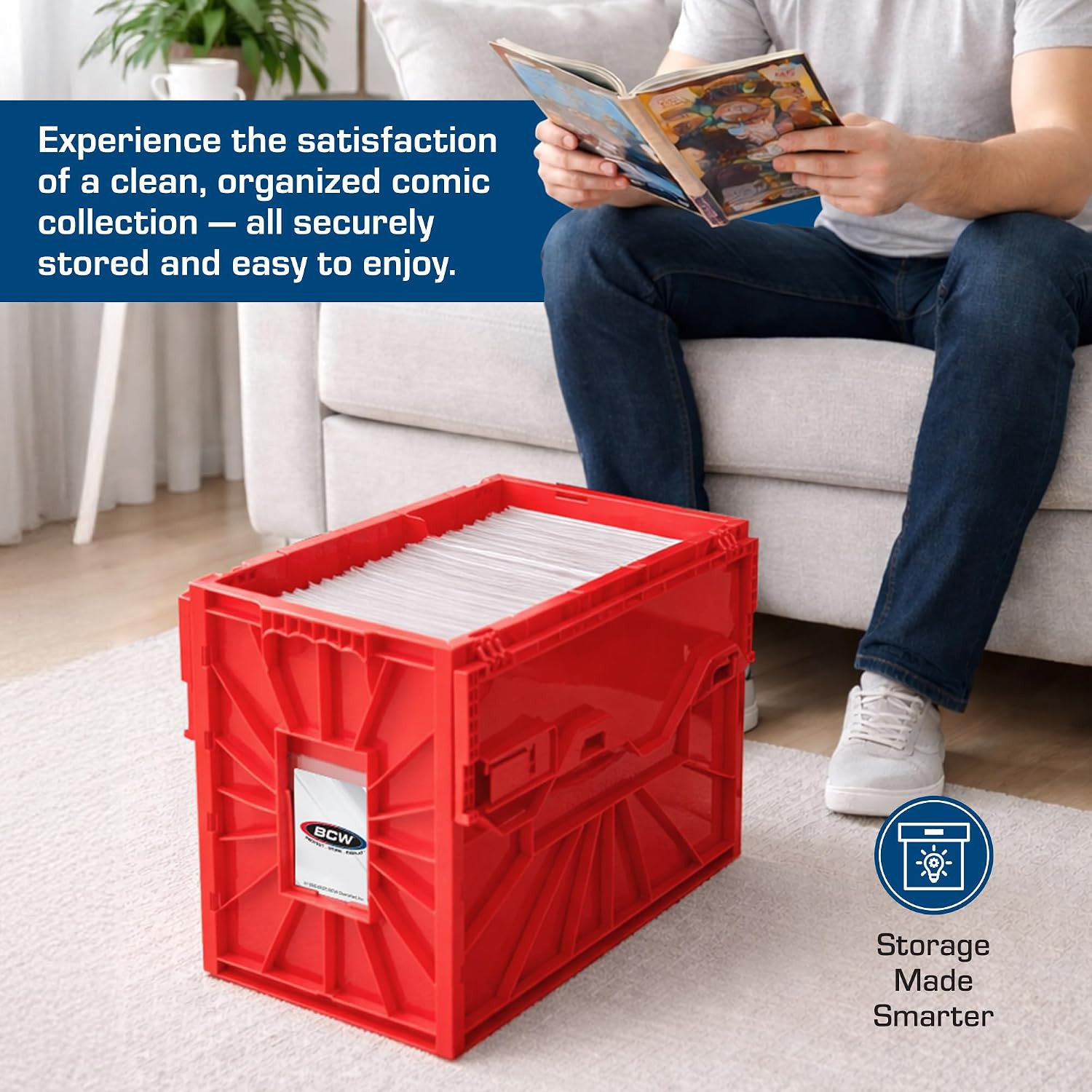 Stackable Red Comic Book Bin - Holds 150 Comics, Acid-Free Organizer
