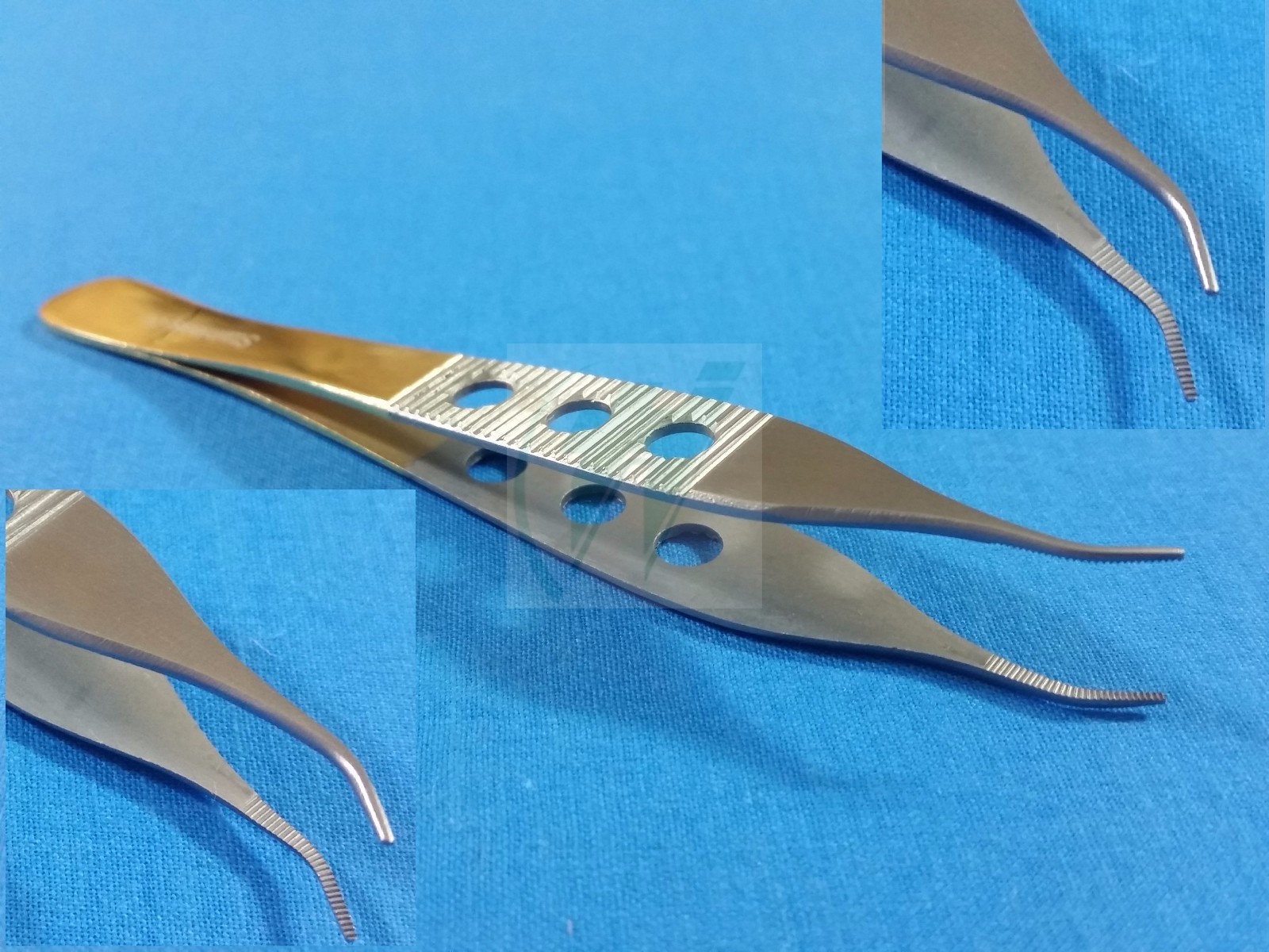 GOLD HANDLE ADSON PLASTIC SURGERY DISSECTING FORCEPS 4.75" CURVED SERRATED
