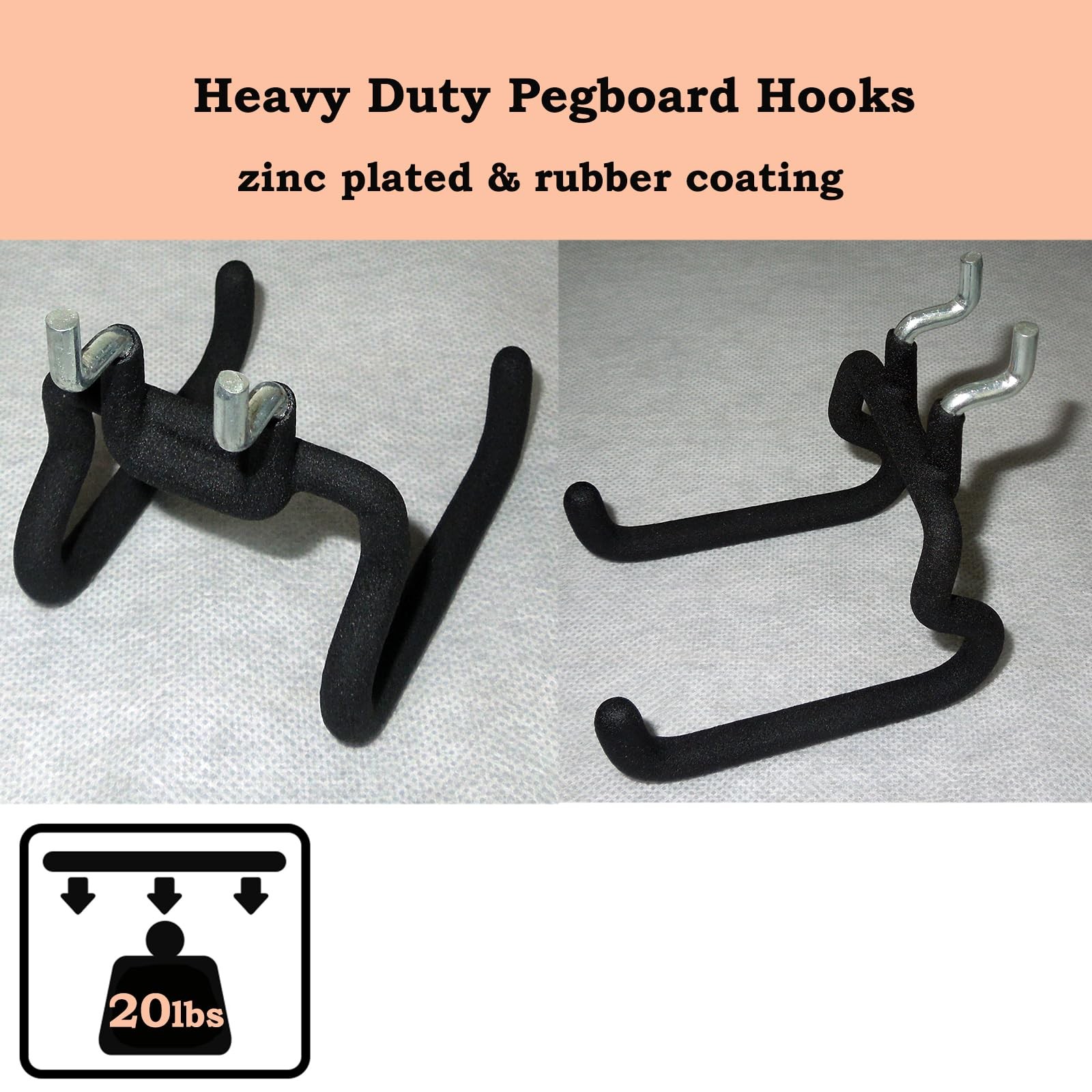 D-PRECIO 6 Pack Pegboard Hooks - Peg Board Tool Utility & Small, Black