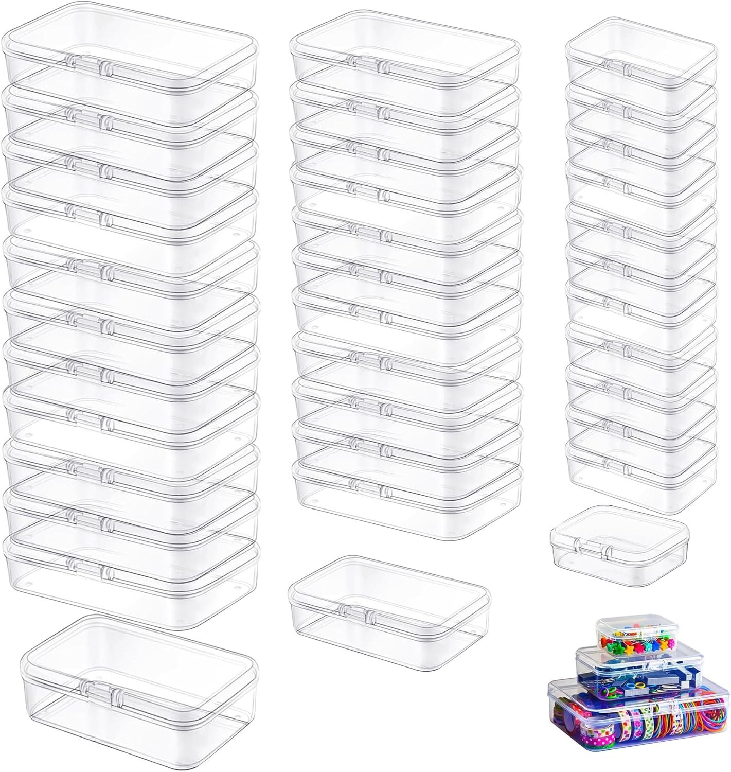 36 Pack Mixed Sizes Rectangular Mini Plastic Containers Clear Plastic Storage Bo