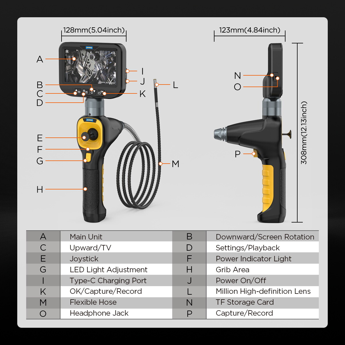 Industrial Endoscope Camera 360° Articulating Borescope Inspection 4-Way 360°