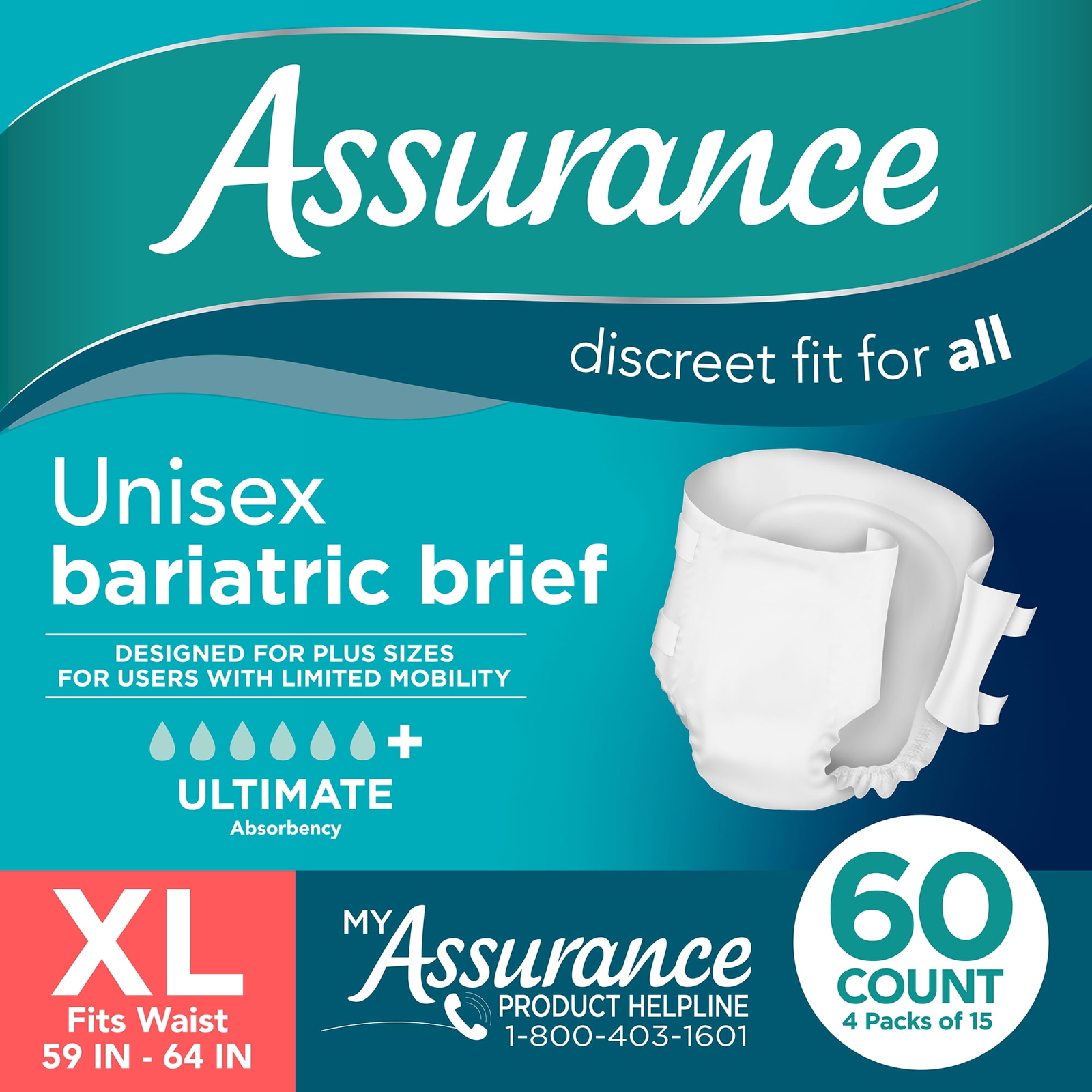 Assurance Unisex Incontinence Briefs with Tabs Maximum Absorbency XL (60 Count)