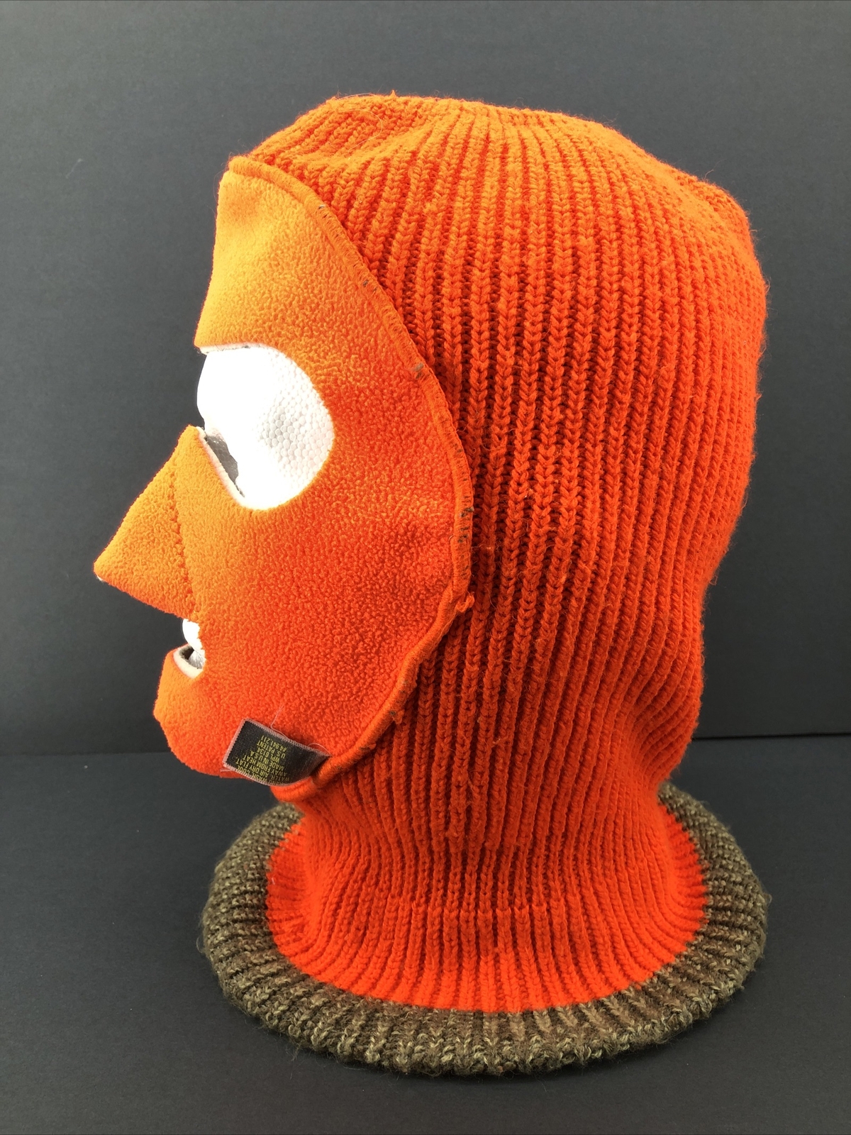 Vtg Fleece Face Mask Blaze Orange Camo Reversible Knit Winter Balaclava Hunting