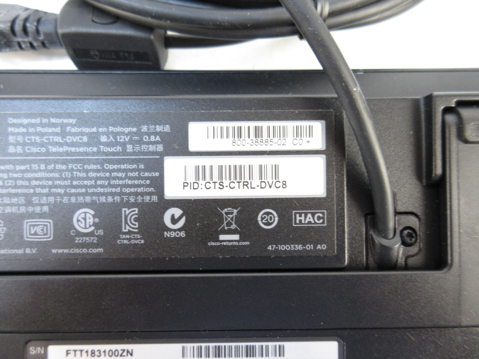 2x Cisco CTS-CTRL-DVC8 TelePresence 8-Inch Touch Screen Missing Some Accessories