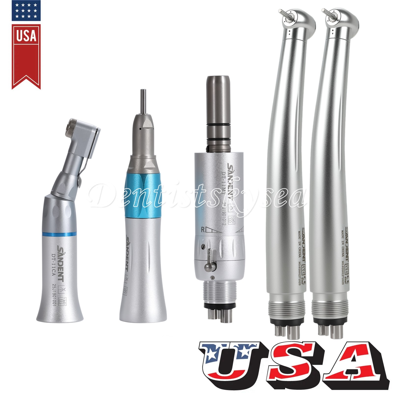 High Slow Low Speed Handpiece Straight Contra Angle Air Motor 4Holes Kit