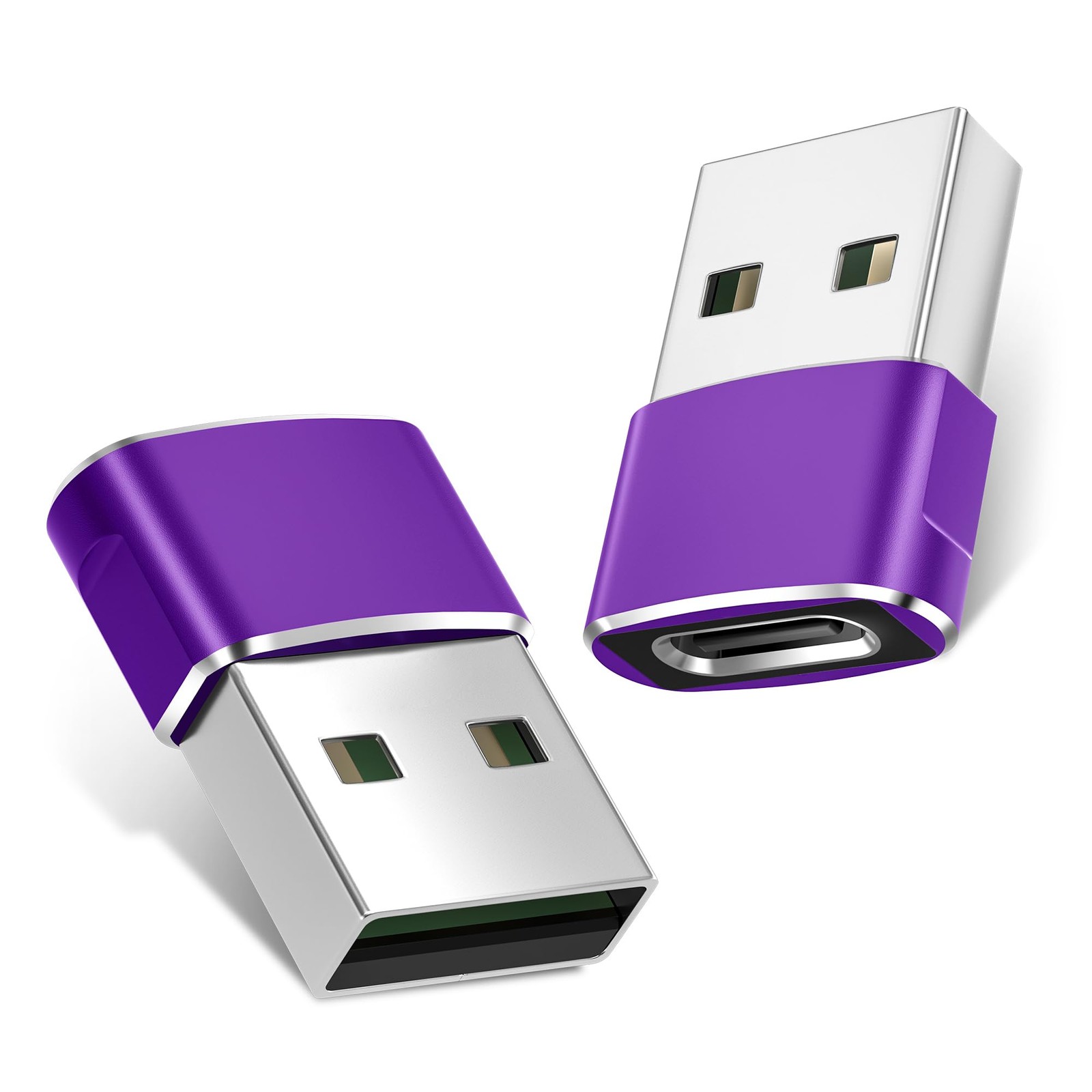 Basesailor USB to C Adapter 2 Pack,Type C Female A Male 2 pcs, Purple