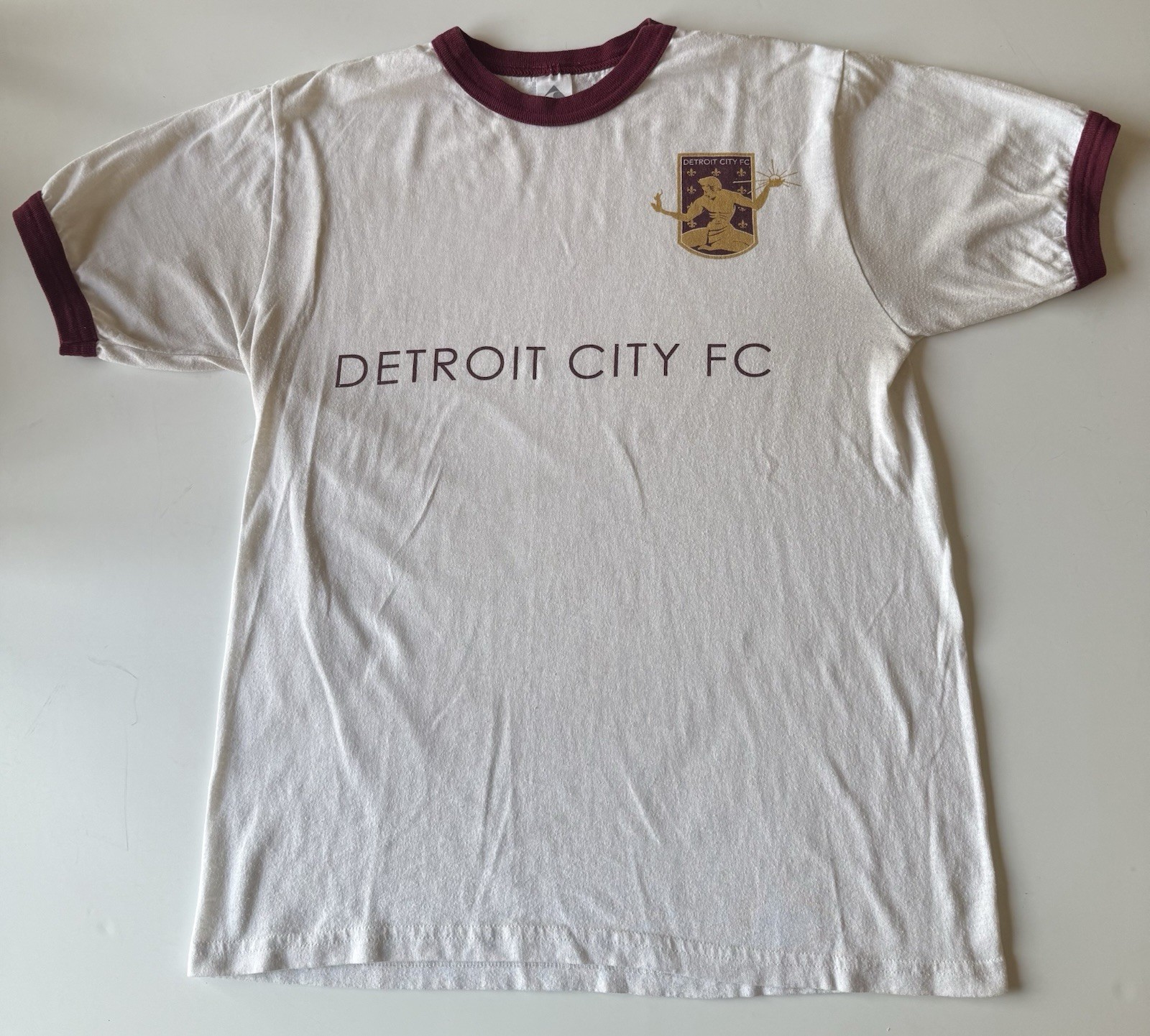 Augusta DCFC Detroit City FC Soccer Ringer Shirt White/Maroon Adult M Unisex
